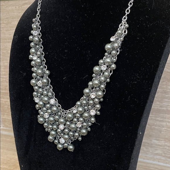 CHARTER CLUB NWT Chic Silver Pearl Cluster Necklace Adjustable - Picture 2 of 7